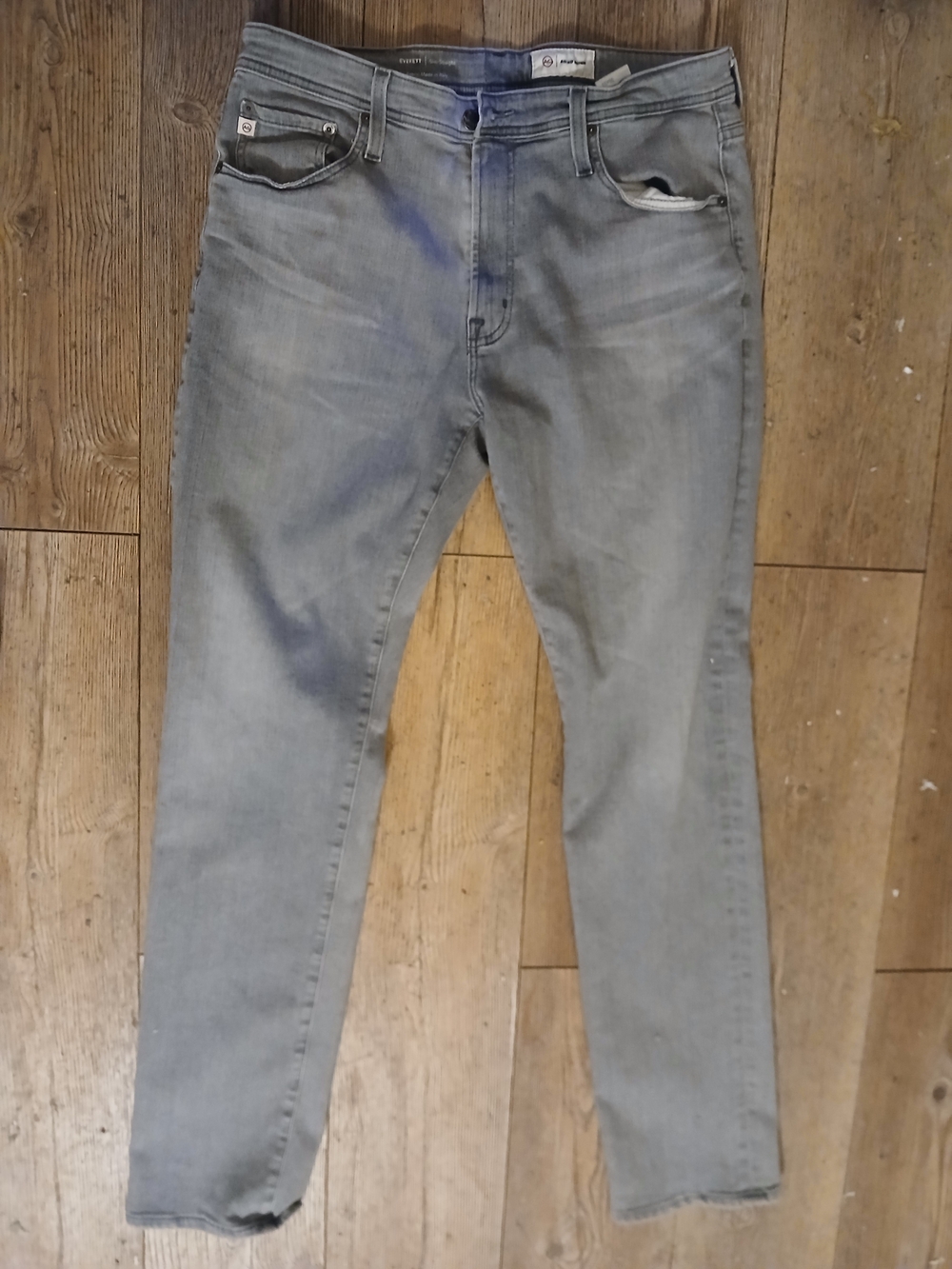 Dry Aged Denim Men’s Slim Straight Gray Jeans 35x32 Flex